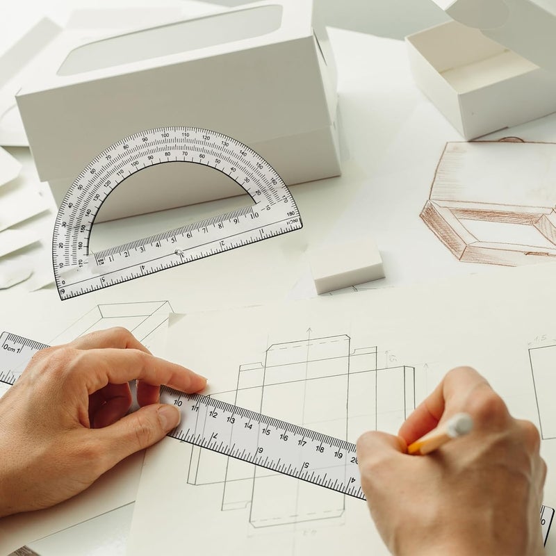 Tdfronien 2 Packs 12 Inch Plastic Ruler and 6 Inch Plastic Protractor Set Clear Math Geometry Set Classroom Set Angle Detector School Supplies Classroom Ruler Home Office Drawings (Transparent) - Image 2